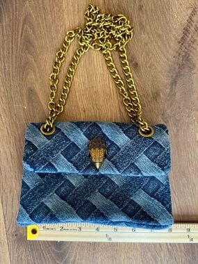 Blue Denim Weave Chain Crossbody with Gold Hardware